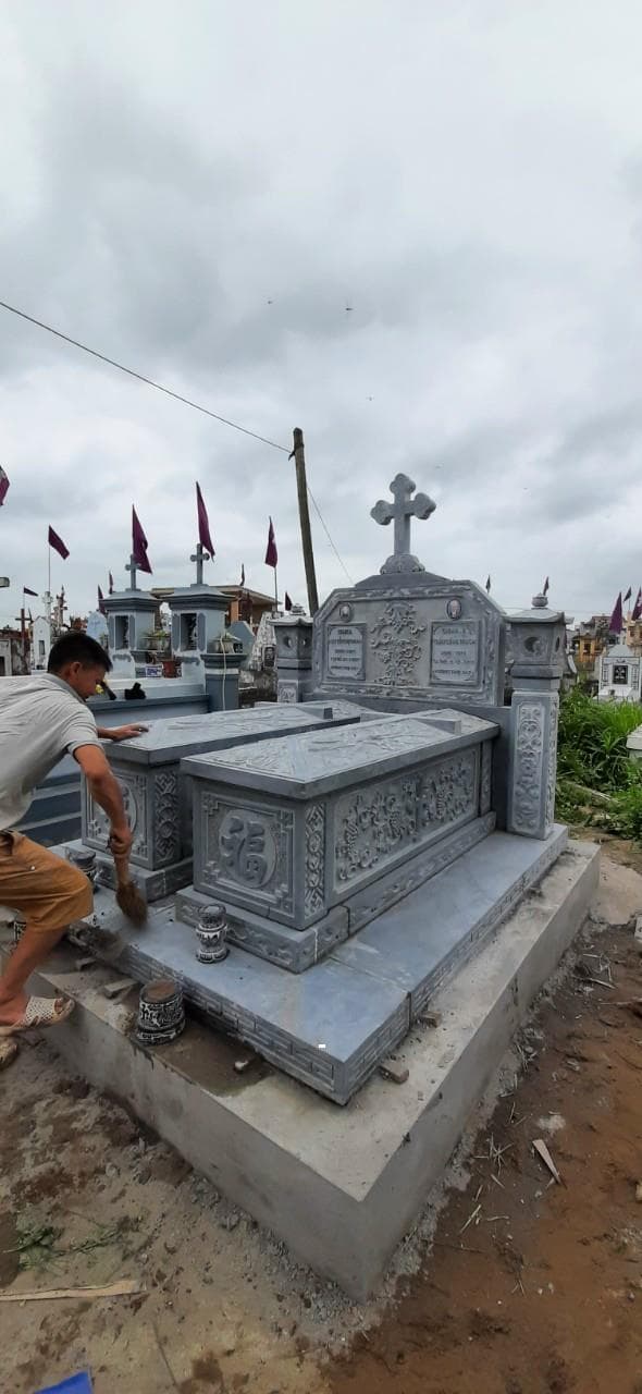 Mộ công giáo đôi đá xanh đen CG 922 - Lăng Mộ Đá Trường Thành